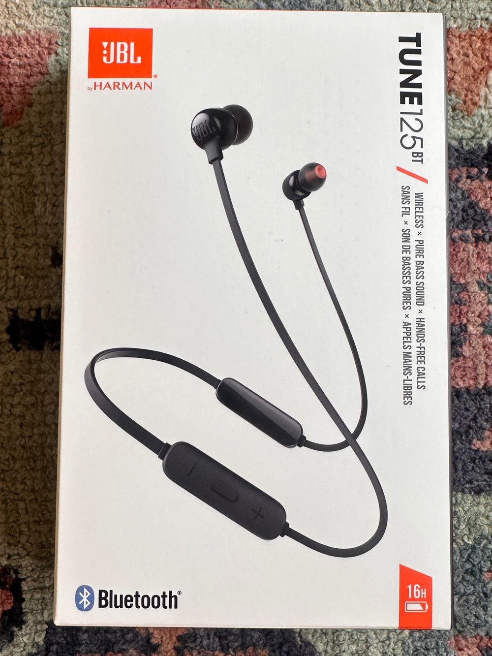 NIB - JBL Tune 125BT Wireless Neckband Earbuds - Black with Red Accent